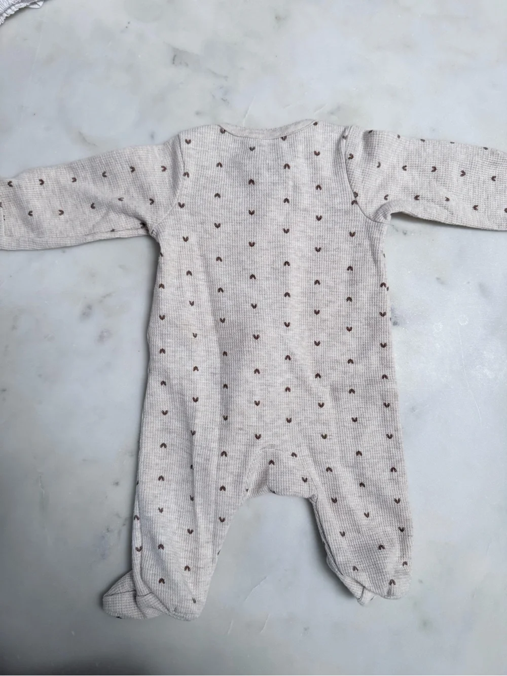 Carter's Beige Footed One-Piece with Brown Heart Print